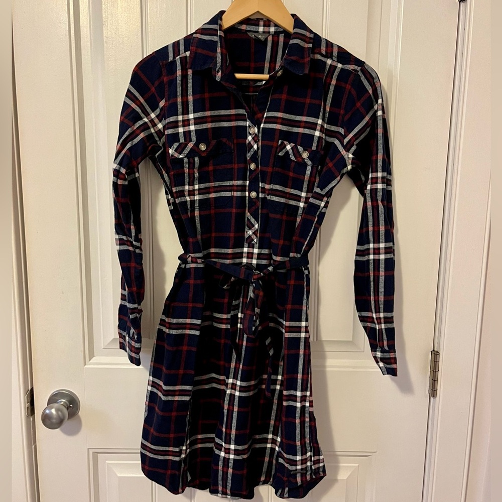 Navy plaid shirtdress